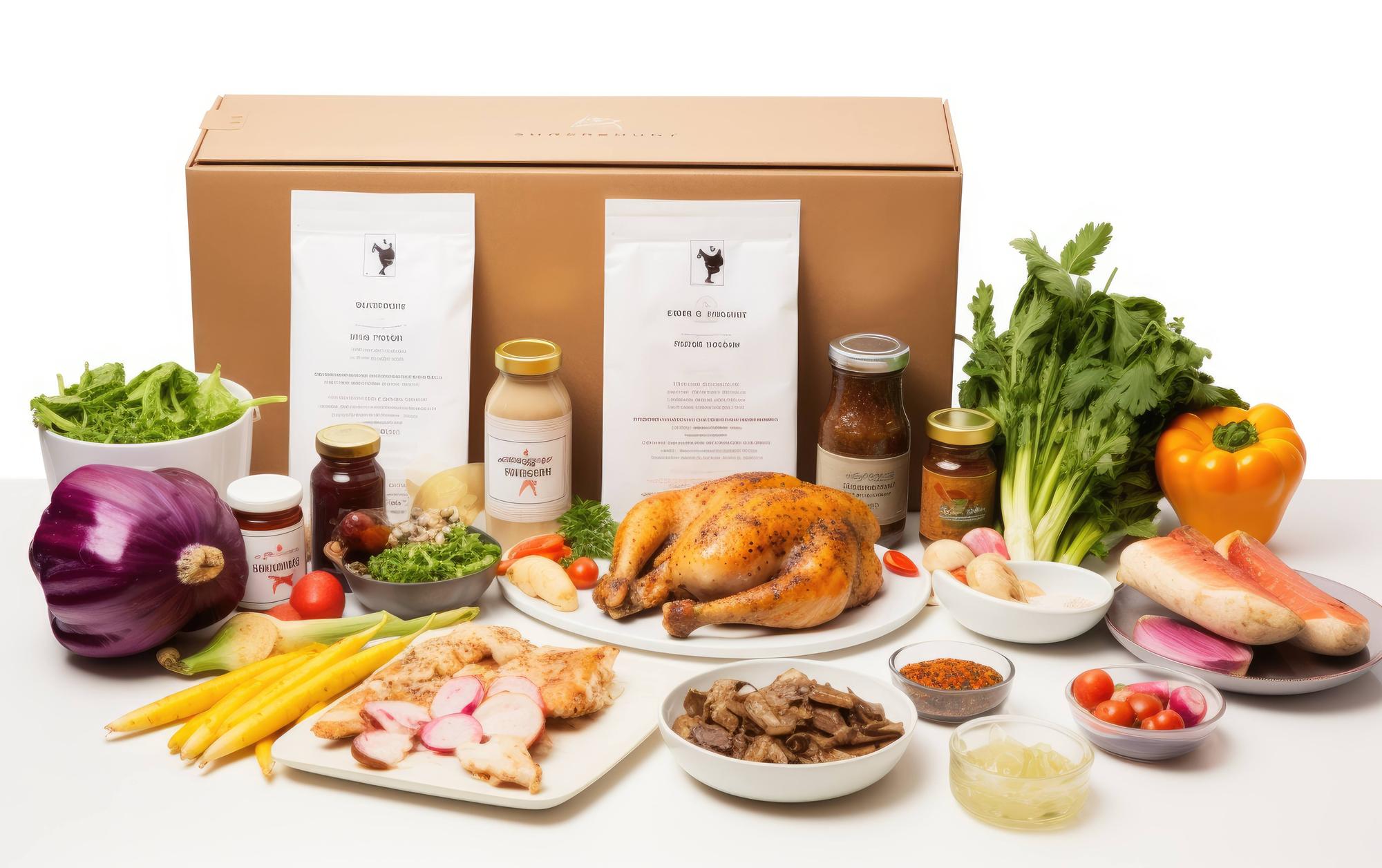 meal kit box with labeled ingredients